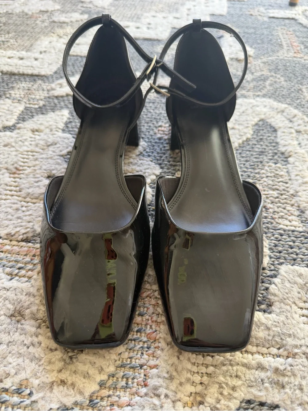 ASOS Black Patent Ankle-Strap Women's Block Heel Pumps